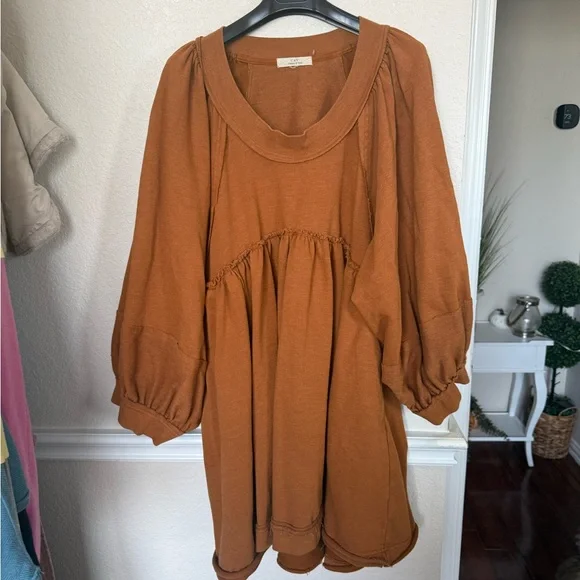 Rust Brown Babydoll Sweatshirt Dress C&V CHELSEA & Violet large - Picture 3 of 14
